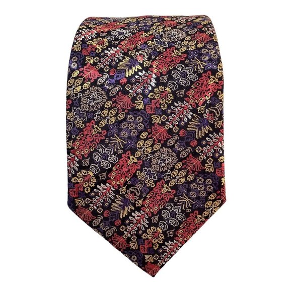 BRIONI Multicolor Leaf Print Silk Tie Made In Italy...